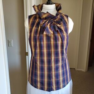 Lafayette 148 New York Sleeveless blouse, brown/navy,  Size 12